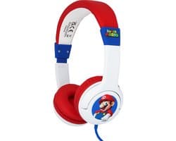 Super Mario - kinderkoptelefoon met volumebegrenzing - verstelbaar - comfortabel (wit/rood)