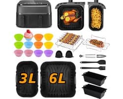 Airfryer accessoires voor Philips Dual Basket 3000/5000 Serie – 28 delig – geschikt voor 3L & 6L – BPA-vrij siliconen – 304 roestvrij staal – grillrek – spiezen – vaatwasserbestendig – inclusief muffinvormpjes