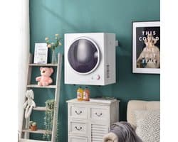 Re-purelife® luchtafvoerdroger 2,5 kg met timer en wandmontage - compacte wasdroger van staal - droogkast met dubbel filtersysteem en RVS trommel - vrijstaand design wit 49,5 × 41,5 × 58,8 cm