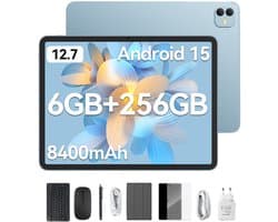 Blackview LINK 8 Tablet - Octa Core G100 Tablet - 12.7 Inch - 18 GB RAM + 256 GB ROM - Android 15 Tablet - Met Toetsenbord(QWERTY), Beschermhoes, Muis, Stylus - 8400 mAh - 90 Hz 2K FHD Scherm - Widevine L1 - 5G WiFi - Gezichtsherkenning - Blauw
