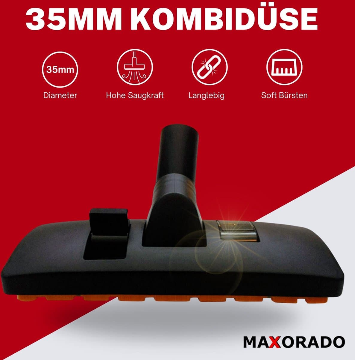 Maxorado Combimondstuk voor uw stofzuiger 35 mm - geschikt voor Bosch, Siemens, AEG, Quigg, Kärcher, Fakir, EIO, Samsung, Panasonic, Clatronic - borstel universeel 35mm — afbeelding 1