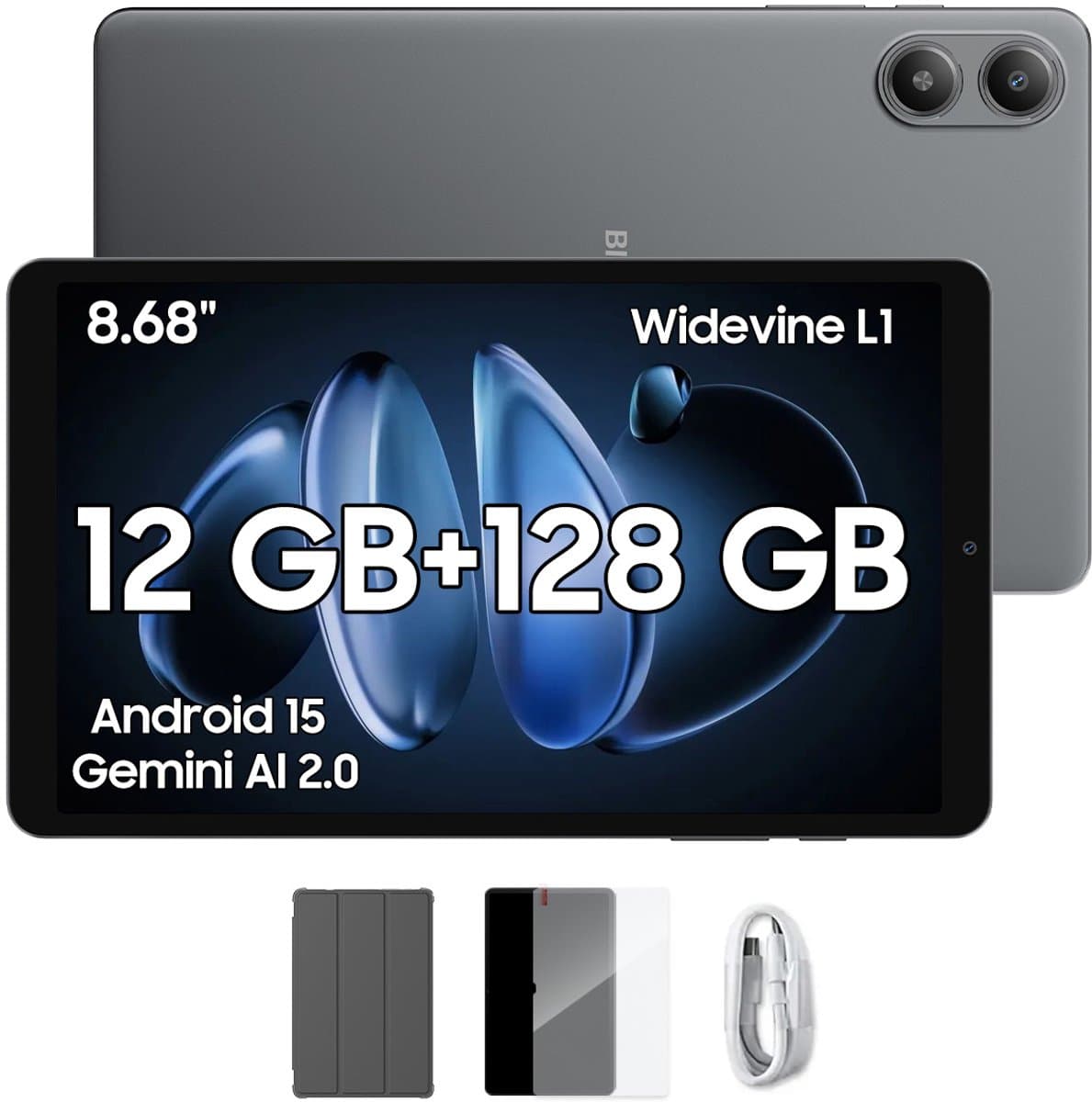 Blackview Tablet - LINK 2 Tablet - 12 GB RAM - 128 GB ROM - 1080P Full HD-video - 8.68 inch - MediaTek Hallo G100 - 5000 mAh - Android 15 - Octa Core - Zwart — afbeelding 1
