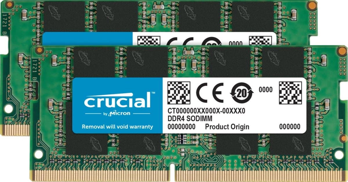 Crucial CT2K32G4SFD832A – Werkgeheugenset voor laptop – DDR4 – 64 GB – 2 x 32 GB – 3200 MHz – 260-pins SO-DIMM CL22 — afbeelding 1