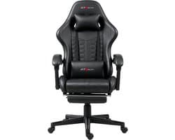 GTRacer - Game Stoel Met Voetensteun - Gaming Stoel - Ergonomische Bureaustoel - Gamestoel - Verstelbaar - Gaming Chair - Zwart