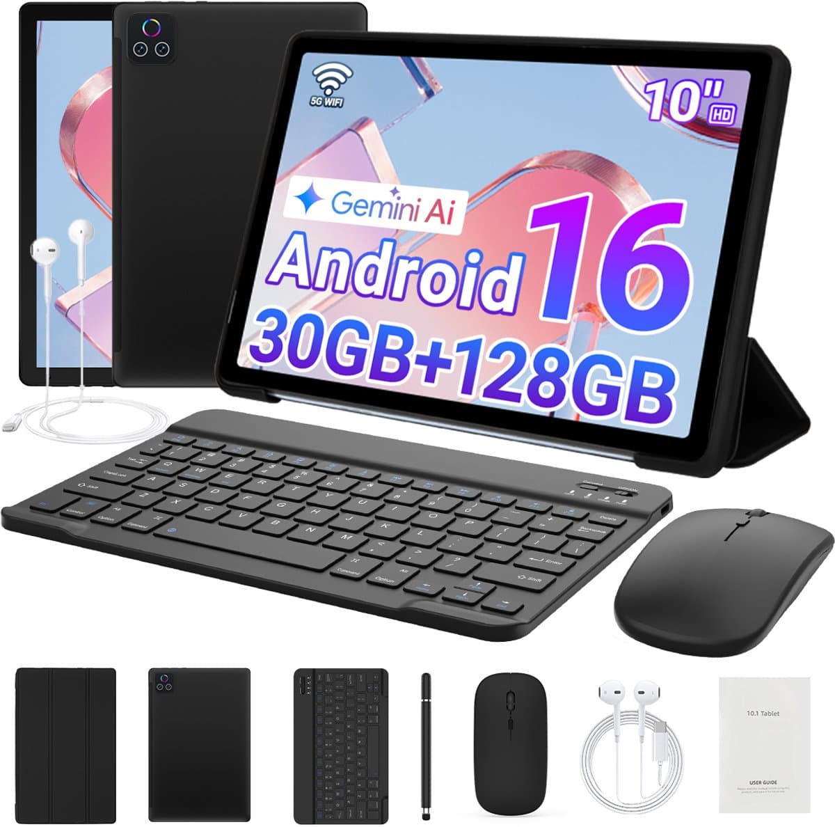 Hotlight C108 - Android 16 Tablet - 10.1 inch Kindertablet - 30(6+24)GB RAM/128GB ROM - - Gemini AI - Wifi 6 - Tablet Met Toetsenbord, Muis, Oordopjes & Bescherming — afbeelding 1