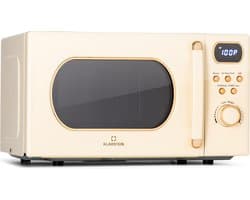 Klarstein Magnetron met Grill, 800 W, 20 Liter, 3-in-1 RVS Crème, Met Ontdooien en Pizzafunctie, Draaiplateau, Compact - voor Keuken - Bruin - Microwave Combimagnetron Microgolfoven Microwave Oven