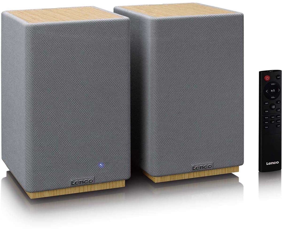 Lenco Hifi Speaker - Boekenplank speakers met Bluetooth - 80W - 2 stuks - Stereo set - SPB-241WDGY - Hout/Grijs — afbeelding 1