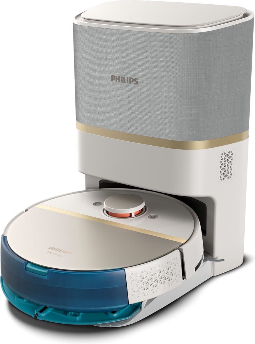 Philips HomeRun Aqua 7000 Series XU7100/02 - Robotstofzuiger met Dweilfunctie - Incl. Laadstation - Wit / Goud - App Connected — afbeelding 1