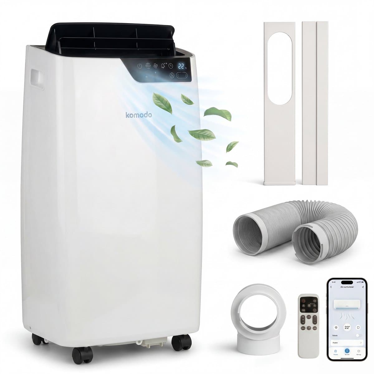 Komodo Frosty+ Mobiele Airco 12000 BTU – 4-in-1 Airconditioner – WiFi App & Afstandsbediening – Airco met Raamafdichtingskit & Afvoerslang – Ontvochtiger & Ventilator — afbeelding 1