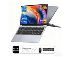 Acmine Laptop - 17.3 inch Full HD - 16 GB RAM - 512 GB SSD - CPU 6500Y - Windows 11 - Vingerafdrukontgrendeling - Met AZERTY-Toetsenbordsticker - Grijs