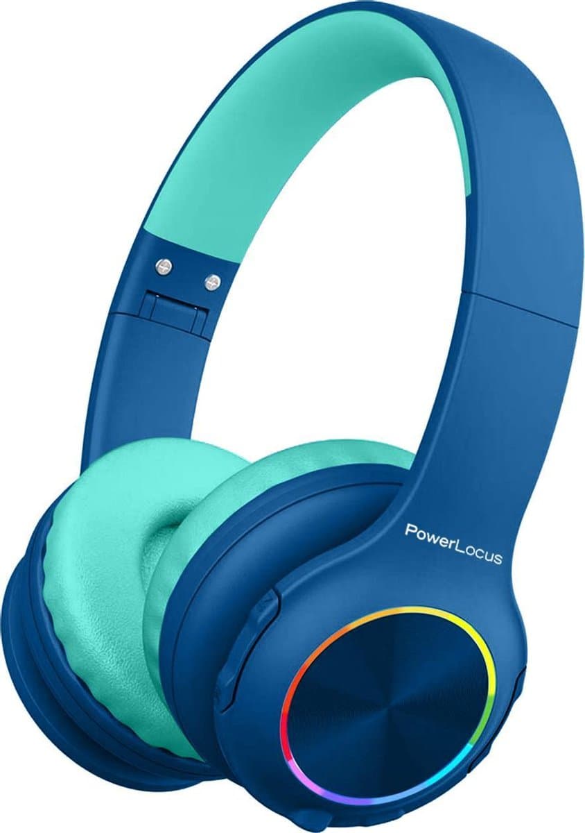 PowerLocus PLED Draadloze Koptelefoon Over-Ear voor Kinderen - LED lampjes - met Microfoon - Micro SD poort - Blauw — afbeelding 1