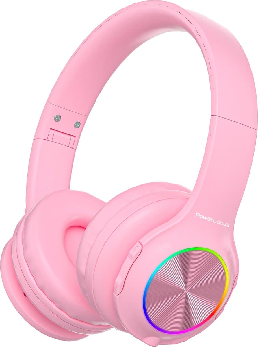 PowerLocus PLED Draadloze Koptelefoon Over-Ear voor Kinderen - LED lampjes - met Microfoon - Micro SD poort - Roze — afbeelding 1