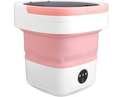 Opvouwbare mini wasmachine met 7,5 liter inhoud, volautomatische werking en zachte droogfunctie, ideaal voor ondergoed in een stijlvolle roze kleur