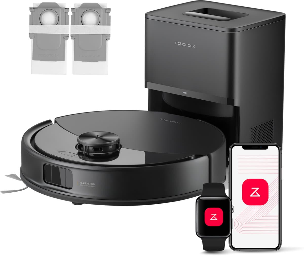 Roborock Q10 S5+ Set Robotstofzuiger en Dweil met Zelflediging-Zuigkracht van 10000 Pa-Vibrerende dweilpads-Handsfree Reinigen tot 7 Weken-Dubbel Anti-klitontwerp-Automatisch dweilen-Obstakelvermijding-Zwart-S8 Plus Upgrade-2 stofzakken — afbeelding 1