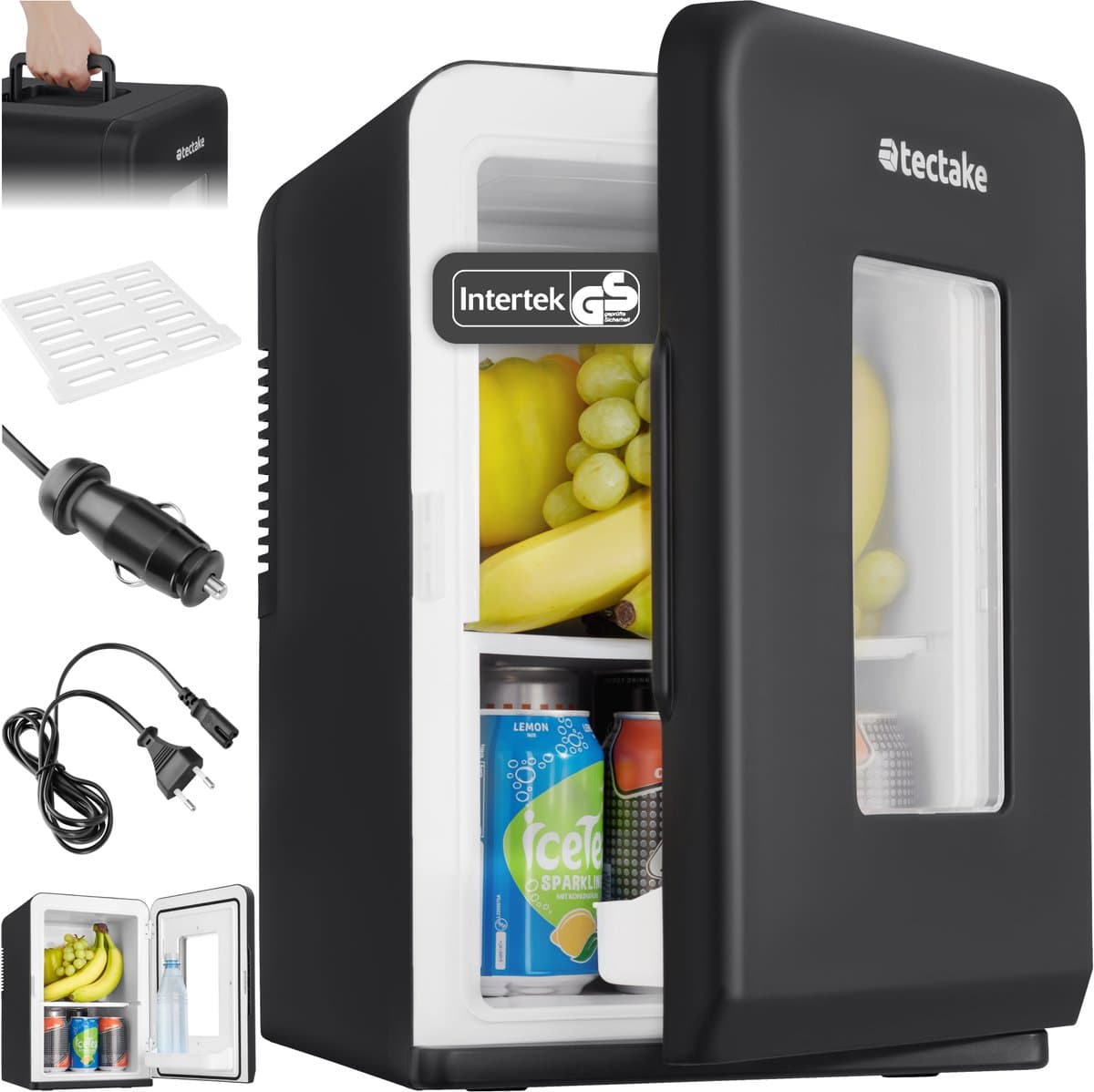 tectake® Mini-Autokoelkast - Draagbare minibar 14L - 2-in-1-functie: koelen en verwarmen - 5 tm 65 °C - Mini Koelkast - Elektrische Koelbox - 12v + 220/240v Aansluiting - Draagbare Campingkoelkast — afbeelding 1