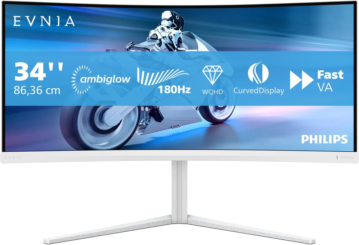 Philips Evnia 34M2C5501A - QHD Curved Ultrawide Gaming Monitor - Ambiglow - 180Hz - 34 inch — afbeelding 1