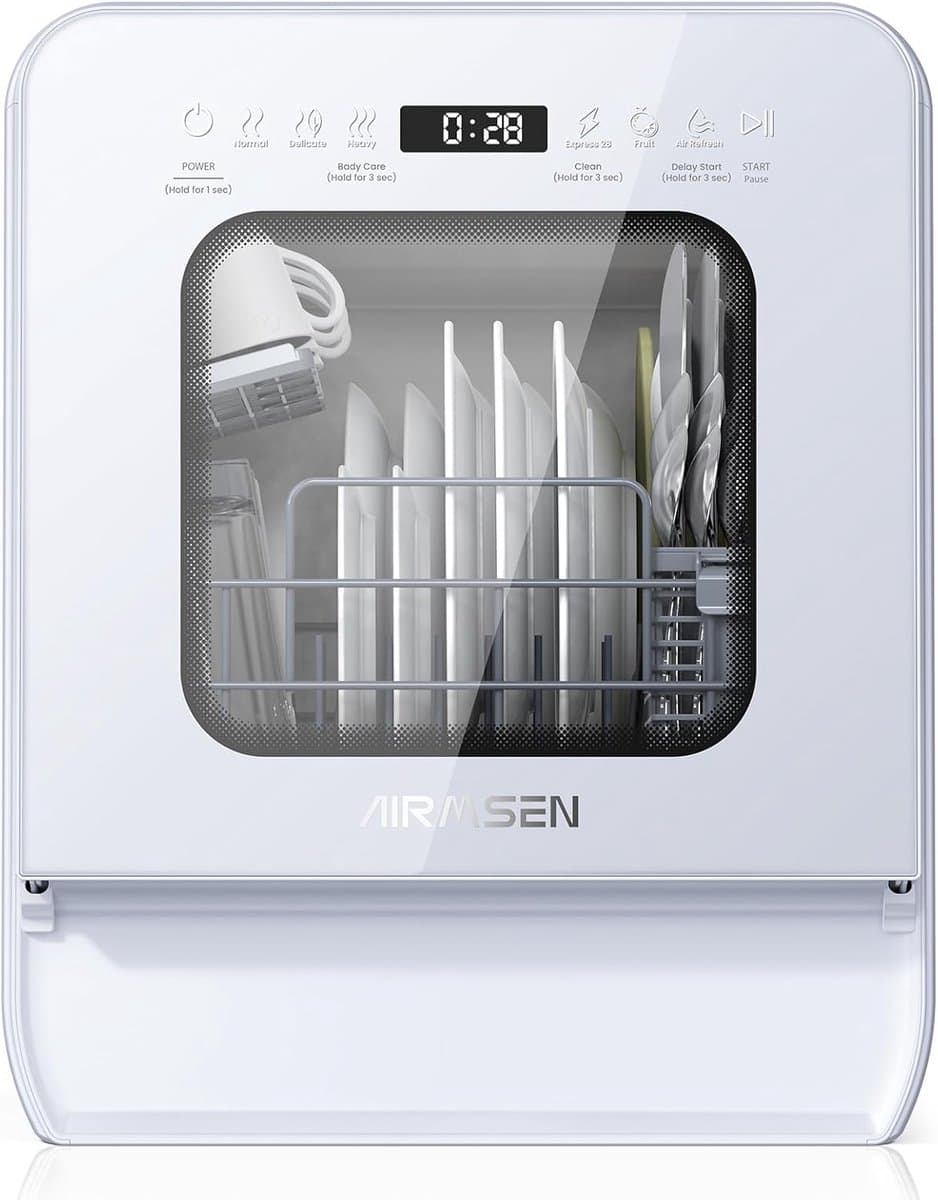 AIRMSEN Mini Vaatwasser - Vrijstaand - Watertank 5L - 9 Programma's - 4 Couverts - Compact (37x50 cm) - 24u Uitgestelde Start - Wit — afbeelding 1