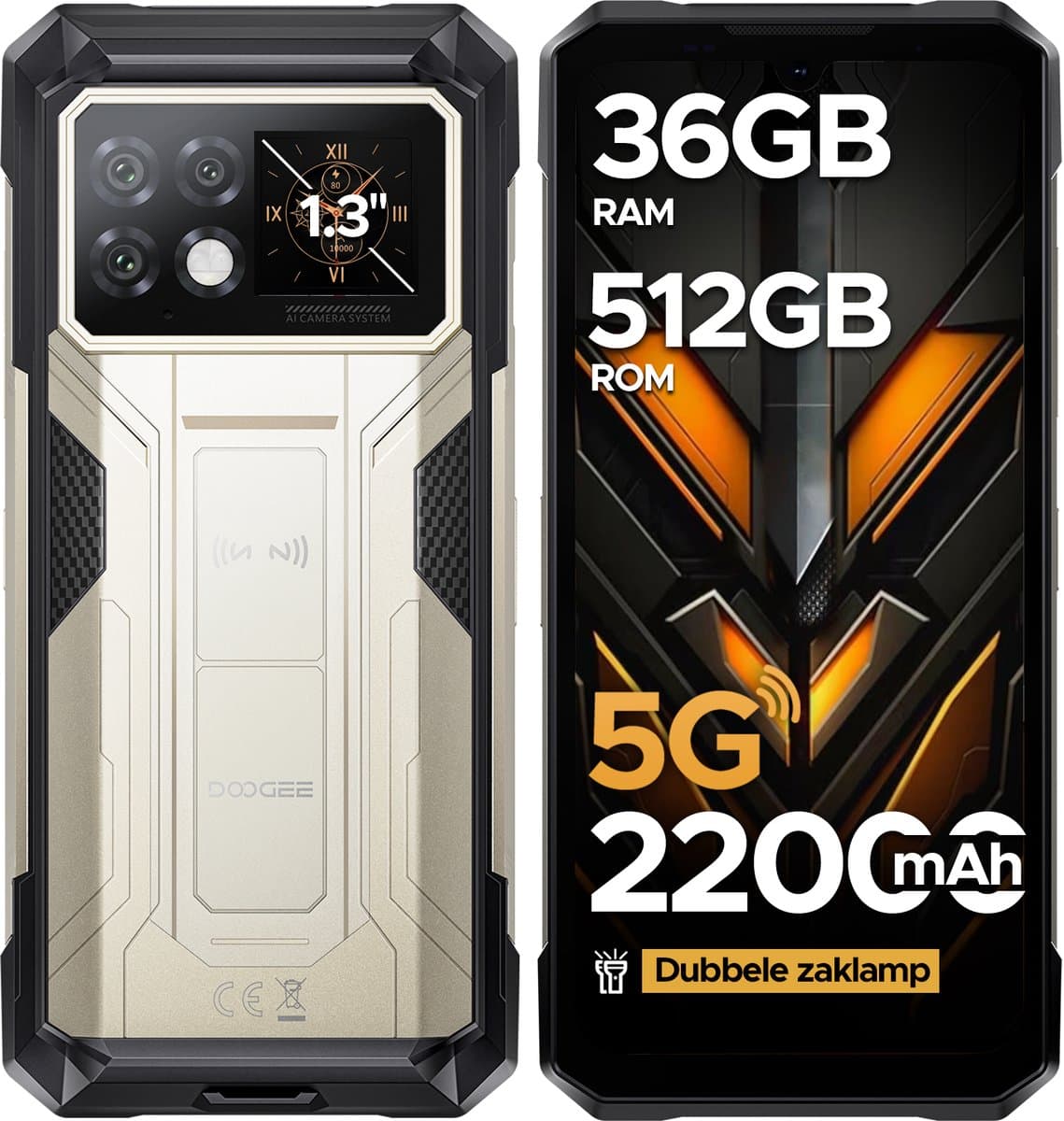 DOOGEE S200 Max 5G AI Outdoor-telefoon-22000 mAh/66 W batterij-36 (16 + 20) GB+512 GB-Android 15-6,72inch FHD+120 Hz-scherm aan de voorkant-1,3-inch scherm aan de achterkant-108 MP+20 MP nachtzicht+32 MP camera's-Dubbele 120 LM kampeerlamp-WiFi 6-NFC — afbeelding 1