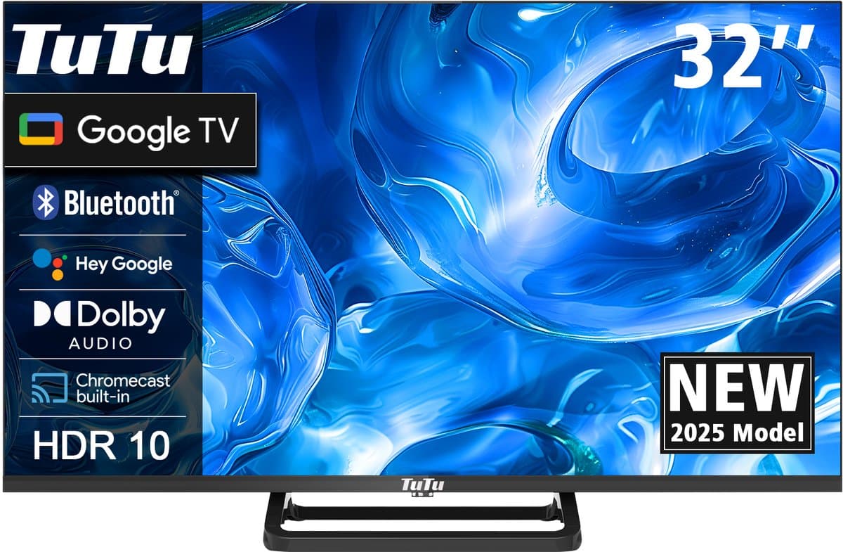 TuTu Google TV - LED HD - 32 Inch/82 cm - Frameless Design - Tripple Tuner DVB-T/T2/S/S2/C - HDMI x3, USB x2, CI+ - Geassembleerd in Eindhoven - TUG32HQ1 — afbeelding 1