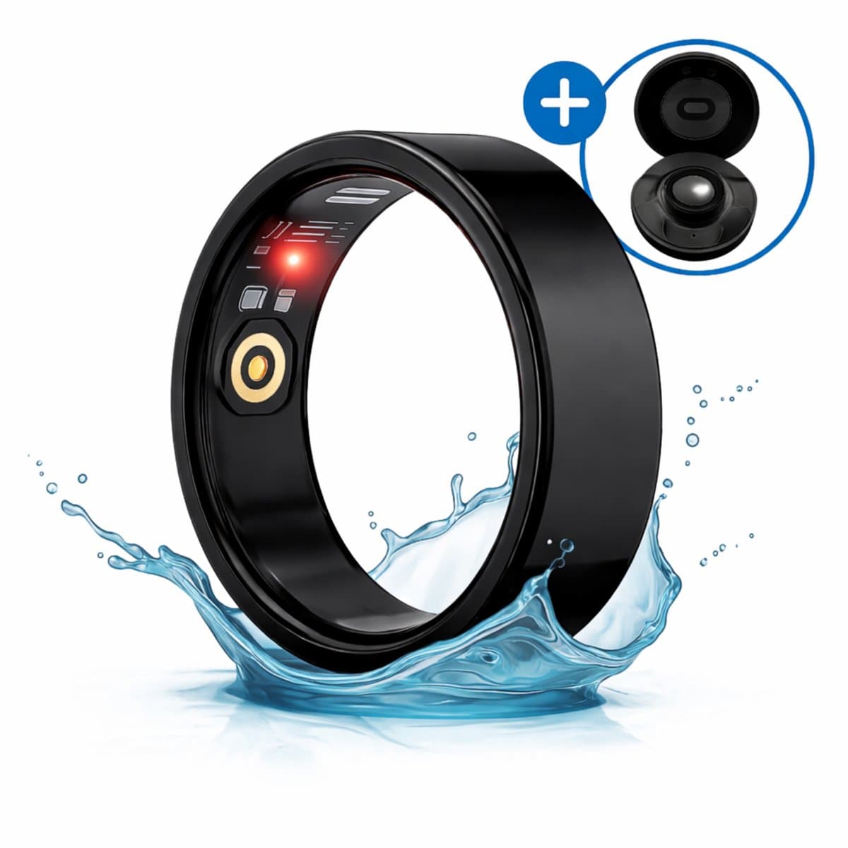 SyncGear Smart Ring - Slimme Ring voor Heren & Dames Met Oplaadcase – Menstruatiecyclus - Activity Tracker - SpO2 - Stappenteller - Hartslagmeter - Nederlandse App - Maat 7 (Europese Maat 54) - Kleur: Zwart — afbeelding 1