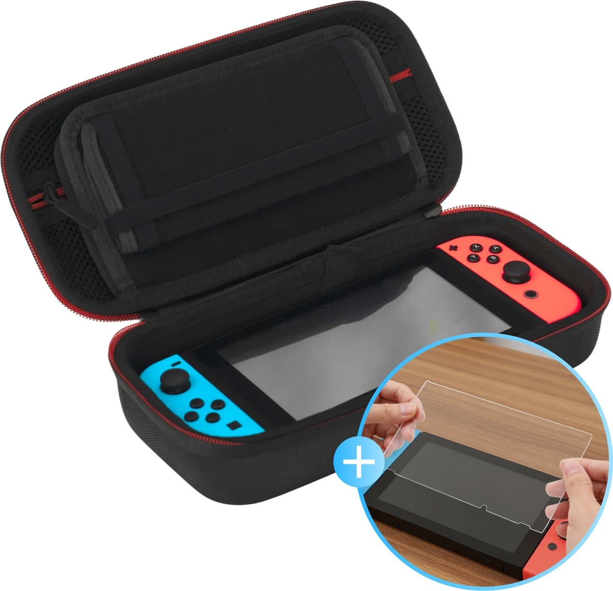 2BEFUN Case geschikt voor Nintendo Switch - Incl. Screenprotector - Hoes geschikt voor Nintendo Switch - Beschermhoes - Opbergtas - Accessoires - Zwart — afbeelding 1