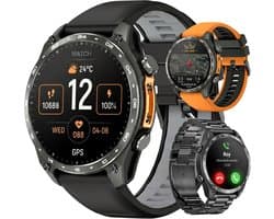 Royal Empire HD Pro GPS Smartwatch Heren - AMOLED Smartwatch met Ingebouwde GPS & Belfunctie - 100+ Sportmodi, Kompas & Zaklamp - Hartslagmeter, Slaapmonitor & SpO2 Meter - Inclusief 3 Bandjes - 1.43 Inch - Zwart