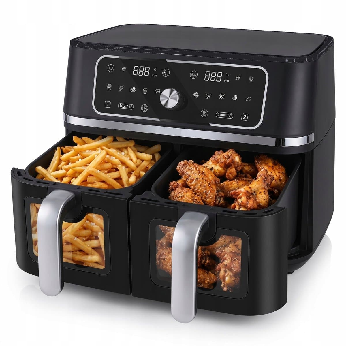 Swiss Haus® AF2309 Dubbele Airfryer XXL - 9L (2x4.5L) – 3100W – Met Kijkvenster – PFAS-vrij – Sync & Match Cook – 10 Programma’s – Heteluchtfriteuse – Zwart — afbeelding 1