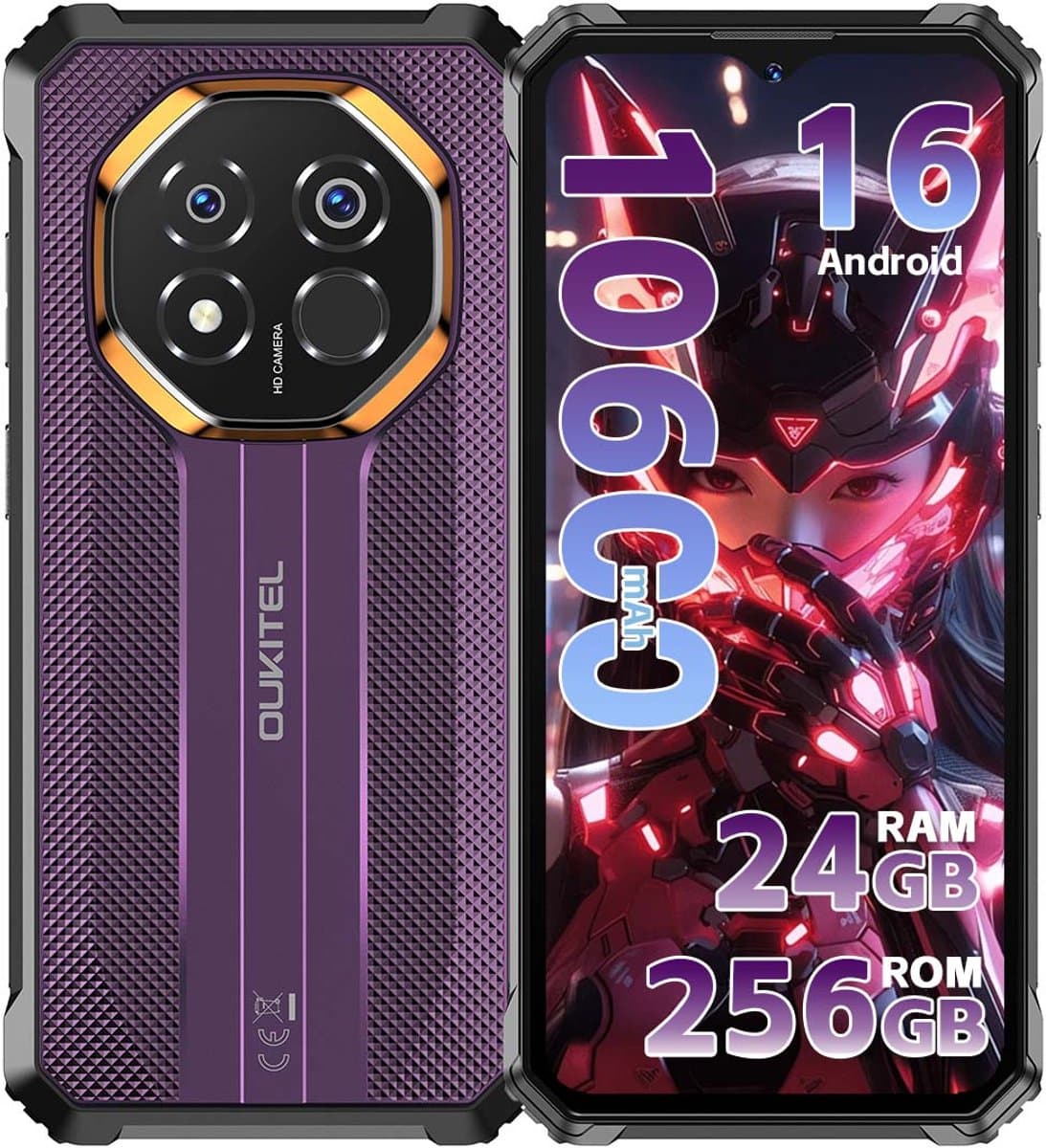 OUKITEL G7 Rugged Smartphone 2026 nieuw - 24GB RAM - 256GB ROM - 6,52 inch - 10600 mAh - Android 16 - IP68/IP69K Outdoor telefoon - Gemini Ai - 64MP Camera - NFC GPS - Paars — afbeelding 1