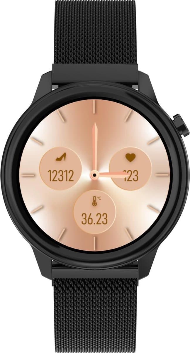 Belesy® MOON - Smartwatch Dames - Horloge - Stappenteller - Lichaamstemperatuur - Bloeddruk - Zuurstofgehalte - Ademhaling - Full Touch - Diverse Wijzerplaten - Mutli sport - Milanees - Staal - Zwart - Moederdag — afbeelding 1