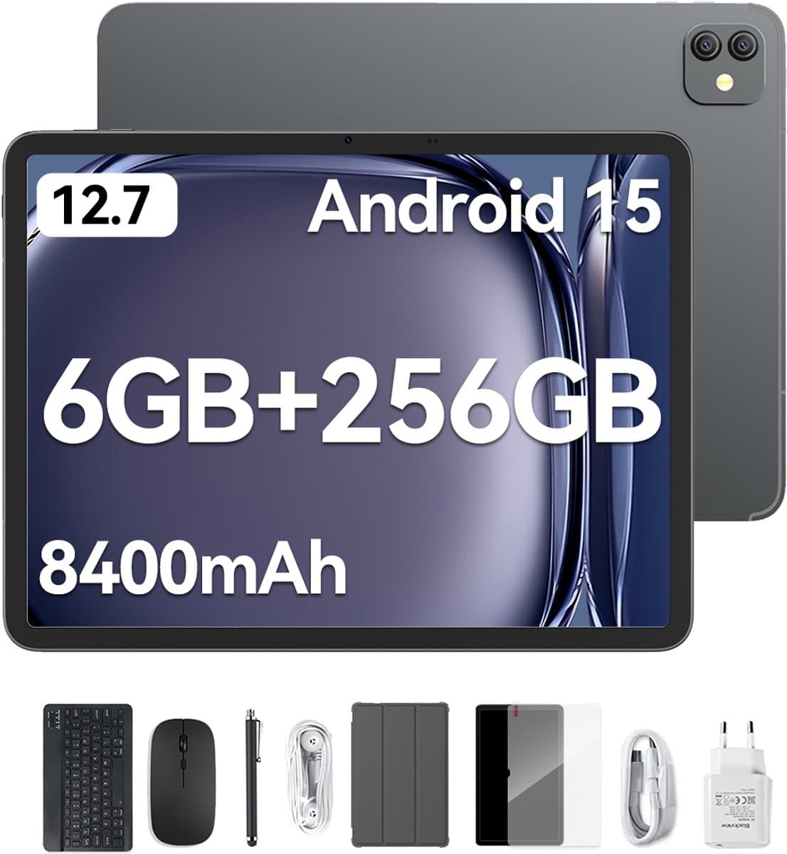 Blackview LINK 8 Tablet - Octa Core G100 Tablet - 12.7 Inch - 18 GB RAM + 256 GB ROM - Android 15 Tablet - Met Toetsenbord(QWERTY), Beschermhoes, Muis, Stylus - 8400 mAh - 90 Hz 2K FHD Scherm - Widevine L1 - 5G WiFi - Gezichtsherkenning - Zwart — afbeelding 1