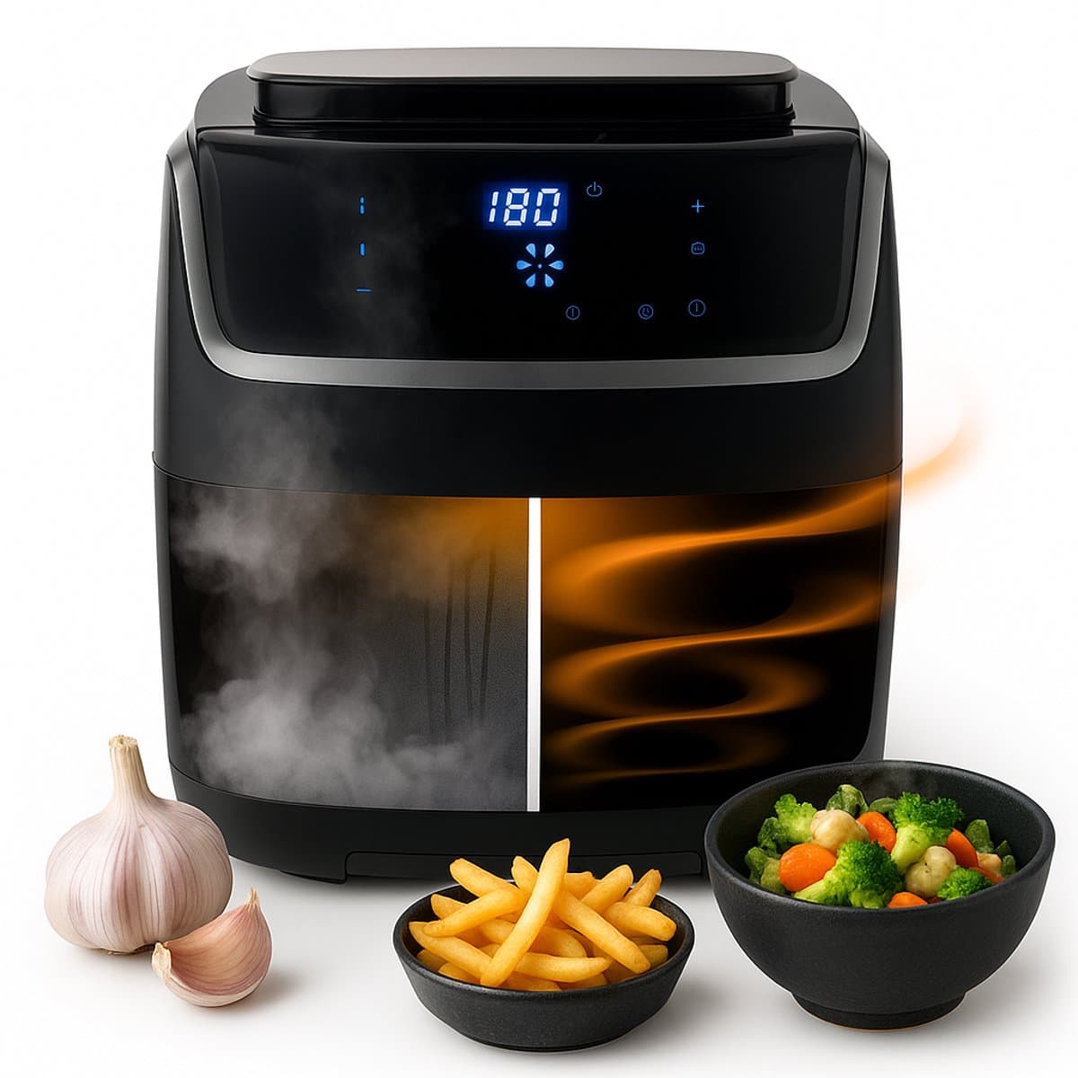 Princess 182080 Steam Airfryer 6,5L – 2-in-1 Stoomoven & Heteluchtfriteuse – 1700W – 8 Programma’s – Digitaal Display – Gezond Koken – Zwart — afbeelding 1