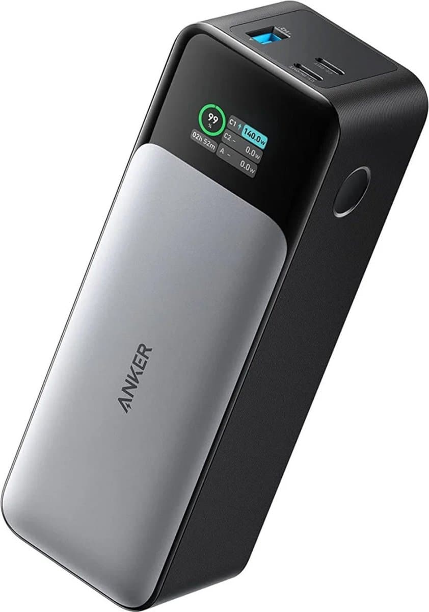 Anker 737 Powerbank (PowerCore 24K) 24.000mAh - 140W - 2x USB-C en 1x USB-A Poorten - Zwart/Zilver - Smart Digital Display - Geschikt voor Smartphones en Laptops — afbeelding 1