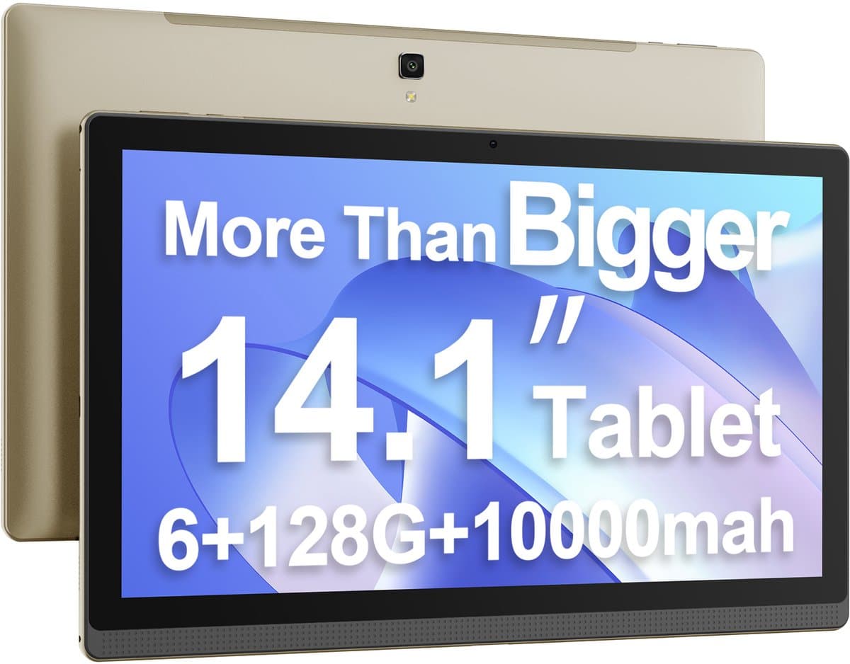 MESWAO B1 Tablet - 14,1 inch 1920*1080 IPS-scherm - MTK6769 8 Cores - 6 GB RAM 128 GB ROM - Android 13 - 13MP + 5MP camera - 10000 mAh batterij - Gouden — afbeelding 1