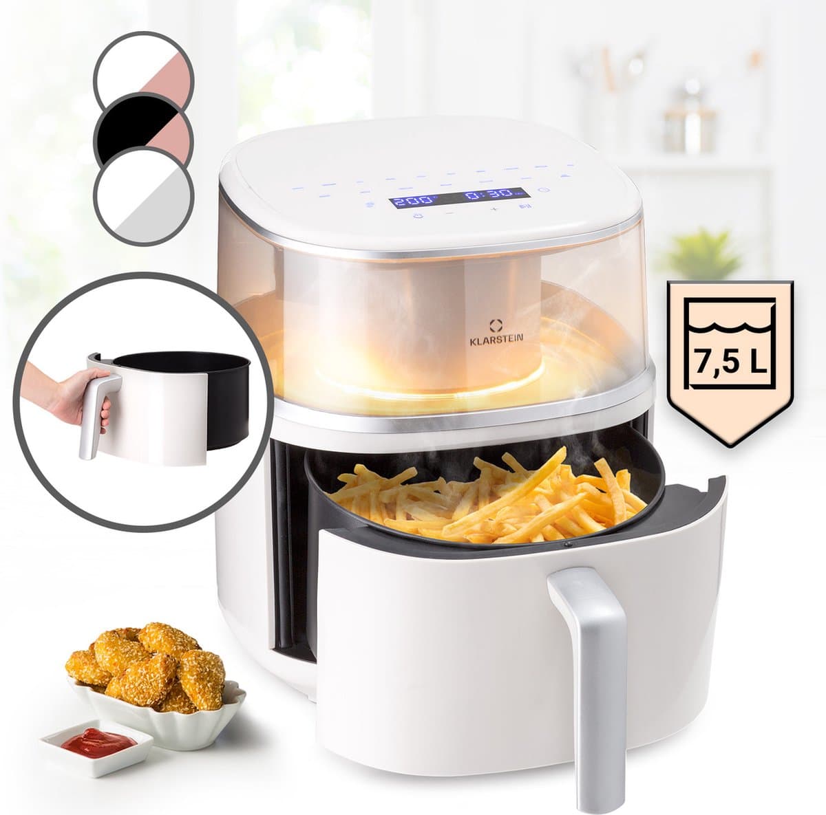 Klarstein Heteluchtfriteuse, XL Airfryer om te Frituren, Friteuse met Stoomfunctie, Temperatuurkeuze en 16 Programma’s, Airfryer voor Heteluchtfrituren, Heteluchtfriteuse zonder Olie 1500 W, 7,5 Liter — afbeelding 1