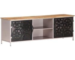 Tv-kast Mangohout - Dressoir Robuust - Woonkamer Opbergen - Fietskettingwiel Deuren - 120x30x40 cm - Bruin