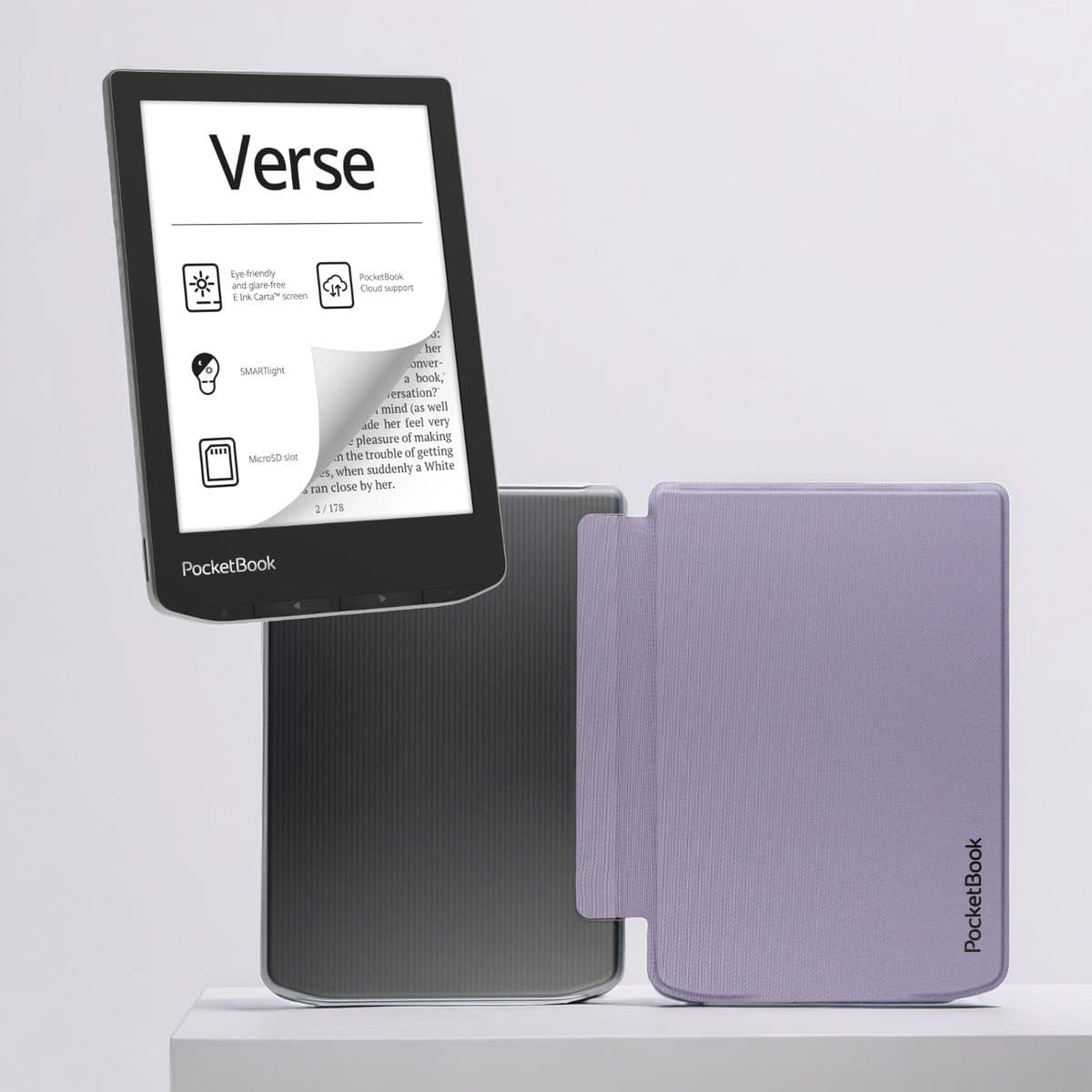 PocketBook Verse - E-reader - Mist Grey - Met Transparant Paars Hoesje - Voordeelbundel — afbeelding 1