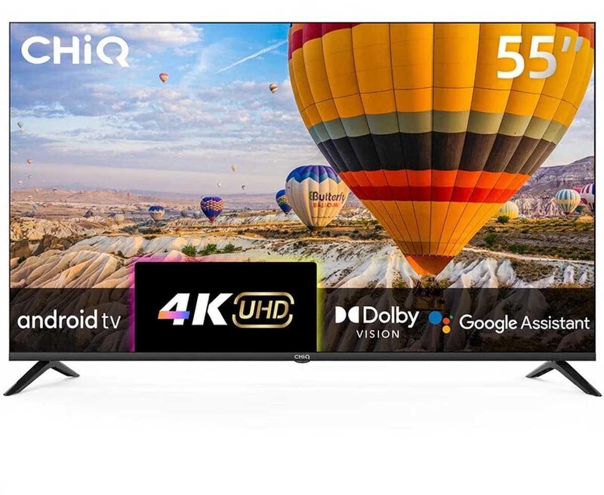 CHiQ U55P9V 55 inch 4K UHD Smart TV – Android TV – Dolby Vision – Google Assistant – HDR10 – WiFi – 139 cm – Randloos Design — afbeelding 1