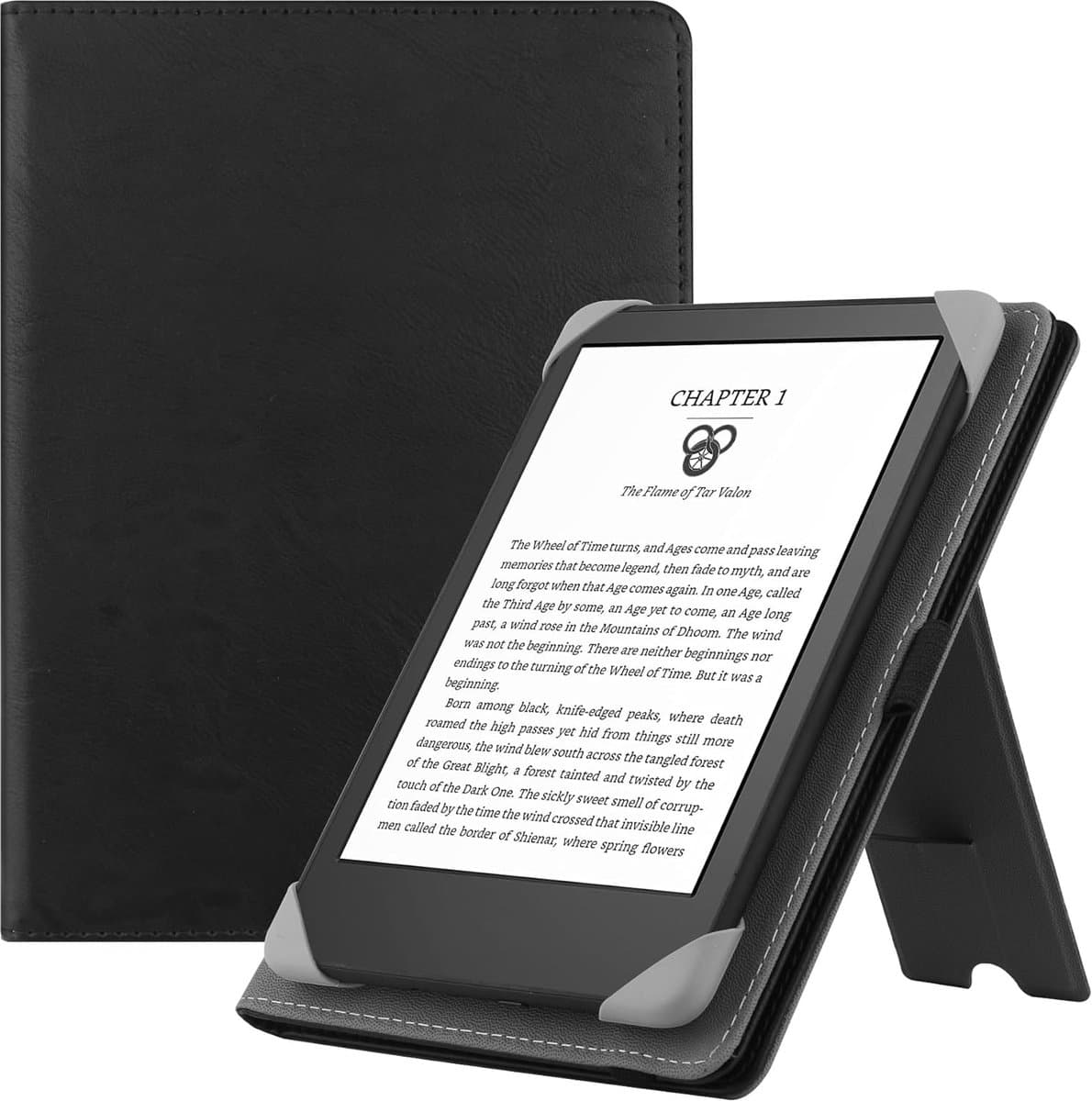 Universal Hoesje voor 6" eReaders, Folio Lederen Stand Geval met Handband Compatibel met alle 6 inch Paperwhite/Kobo/Tolino/Pocketook/Sony E-Book Reader,Zwart — afbeelding 1
