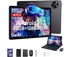 POCKAM P11 Tablet - 48GB RAM+128GB ROM/TF 2TB - Android 16 - 11 inch tablet 90Hz - T7250 - 8800mAh - 13MP+5MP - Gemini AI - Widevine L1 - Face ID - 5G WIFI - Dubbele luidsprekers - Pen, toetsenbord, muis - Zwart