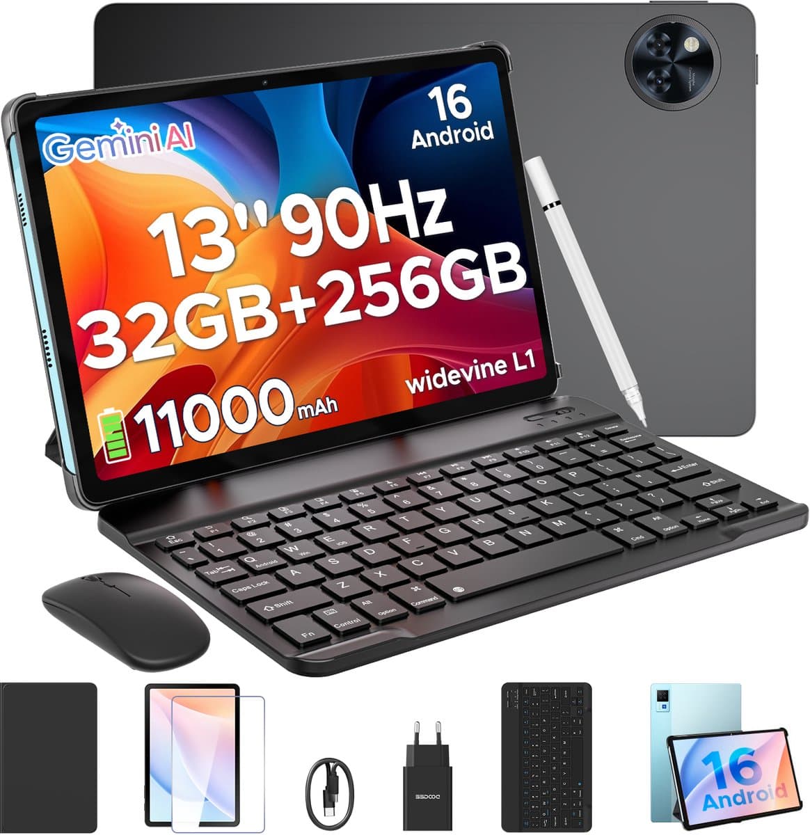DOOGEE U13 VIP - Android Tablet - Gaming tablet - 32GB RAN + 256GB ROM /2TB - 13 inch - 11000mAh - Vier speakers -13MP + 5MP camera - 2.4G+5G Wifi - Bluetooth 5.0 - Face ID - met toetsenbord/gamepad/muis — afbeelding 1