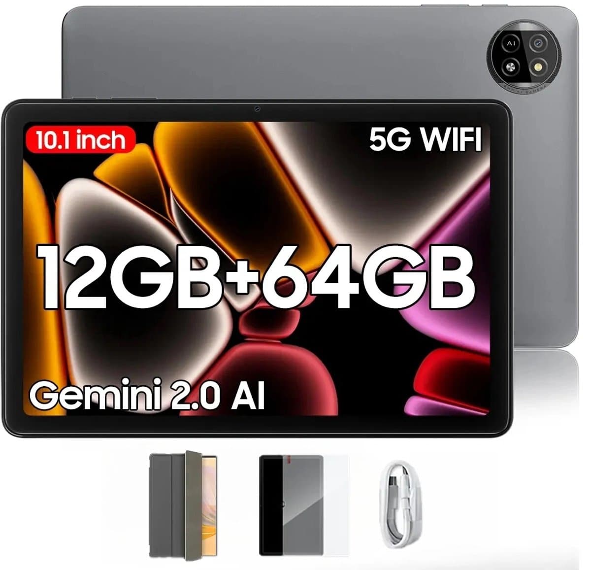 Blackview Tablet - Tab 20 WiFi Tablet - Met Hoes, Screenprotector - Android 15 - 12GB RAM + 64GB ROM(2TB Externe) - 10 inch HD Scherm - 6000mAh - Bluetooth 5G WiFi - Grijs — afbeelding 1
