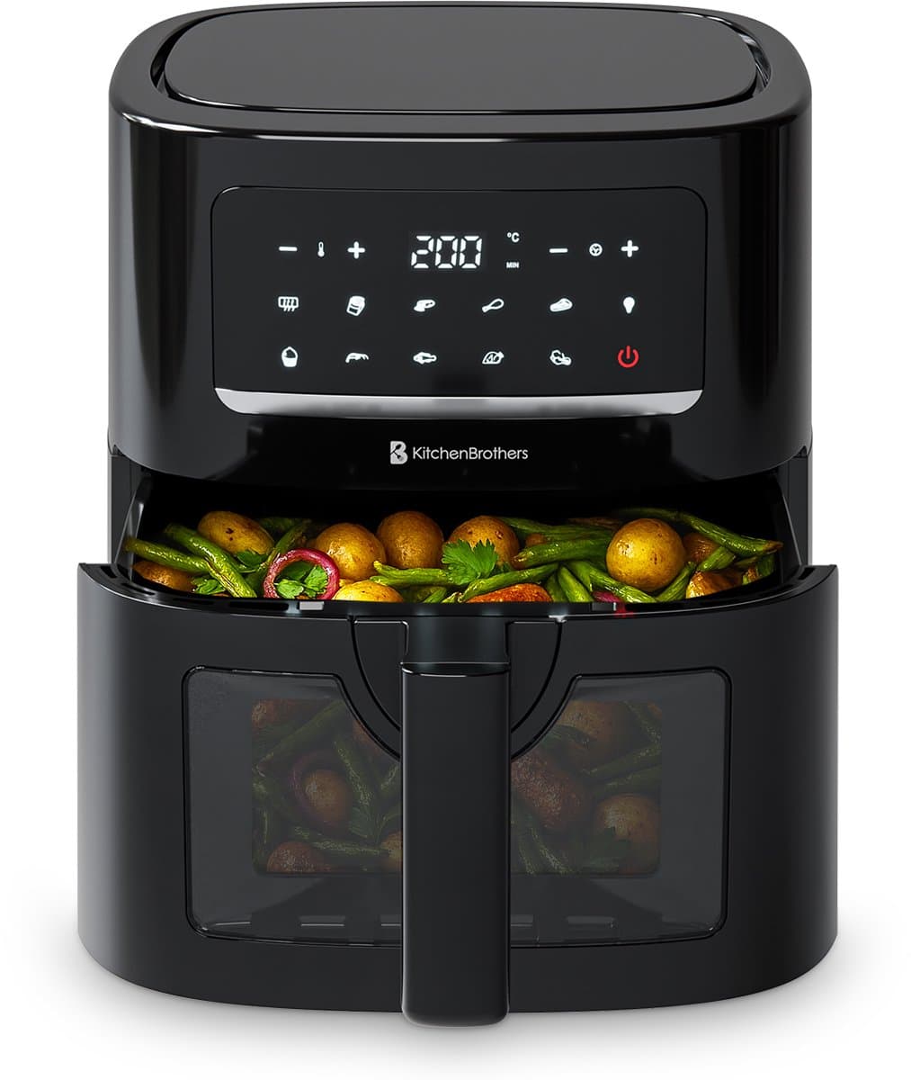 KitchenBrothers Airfryer XL - PFAS-Vrij - 1600W - 6L - Heteluchtfriteuse - 50ºC tot 200ºC - Met kijkvenster - 10 Kookprogramma's - Zwart — afbeelding 1