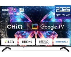 CHiQ U43QM10V - Smart TV 43 Inch - QLED Pro Google TV - UHD 4K - Randloos Metal Design - Dolby Audio - Nieuw