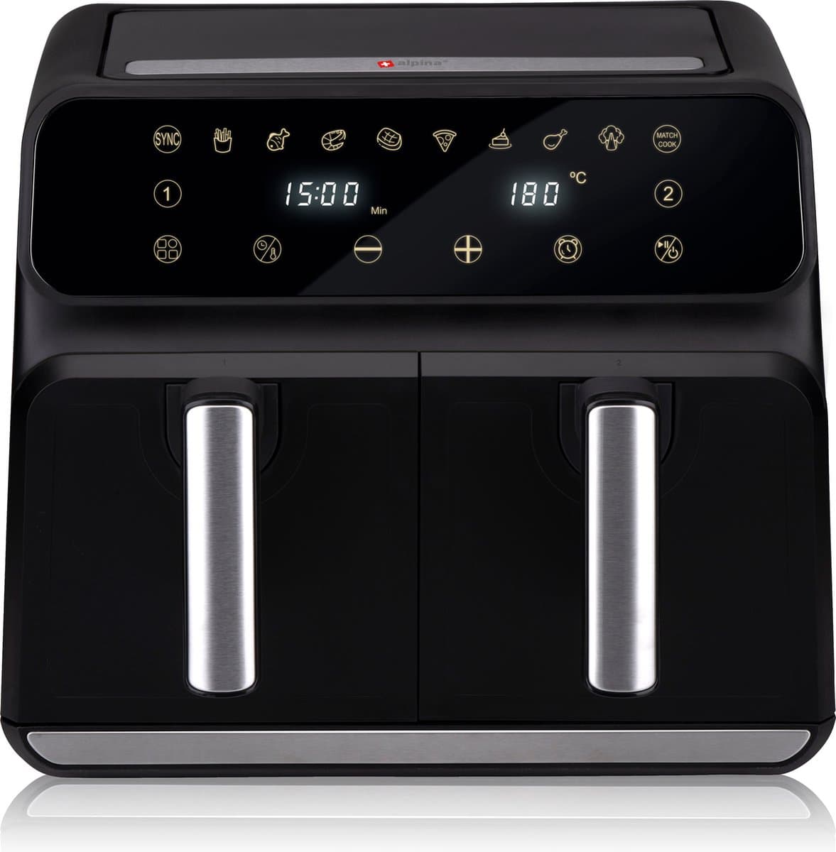 alpina Dubbele Airfryer XXL - Heteluchtfriteuse 2x4L - Air Fryer met Digitaal Touchscreen - Heteluchtoven voor 6 Personen en Meer - 8 Kookprogramma's - Sync-Modus - Timer Functie — afbeelding 1