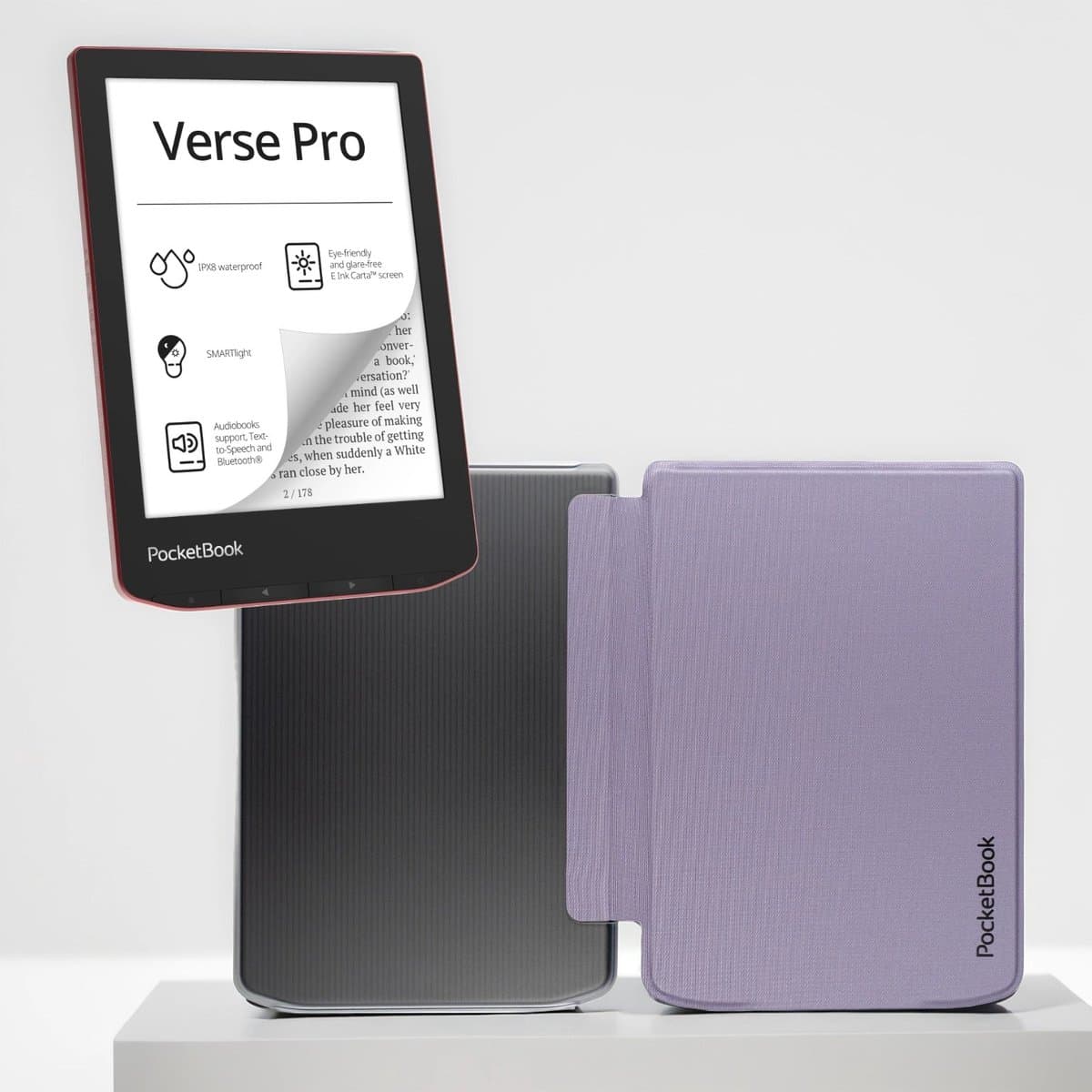 PocketBook Verse Pro Passion Red e-reader – Inclusief Transparant Paars Hoesje (shell cover) – Voordeelbundel — afbeelding 1