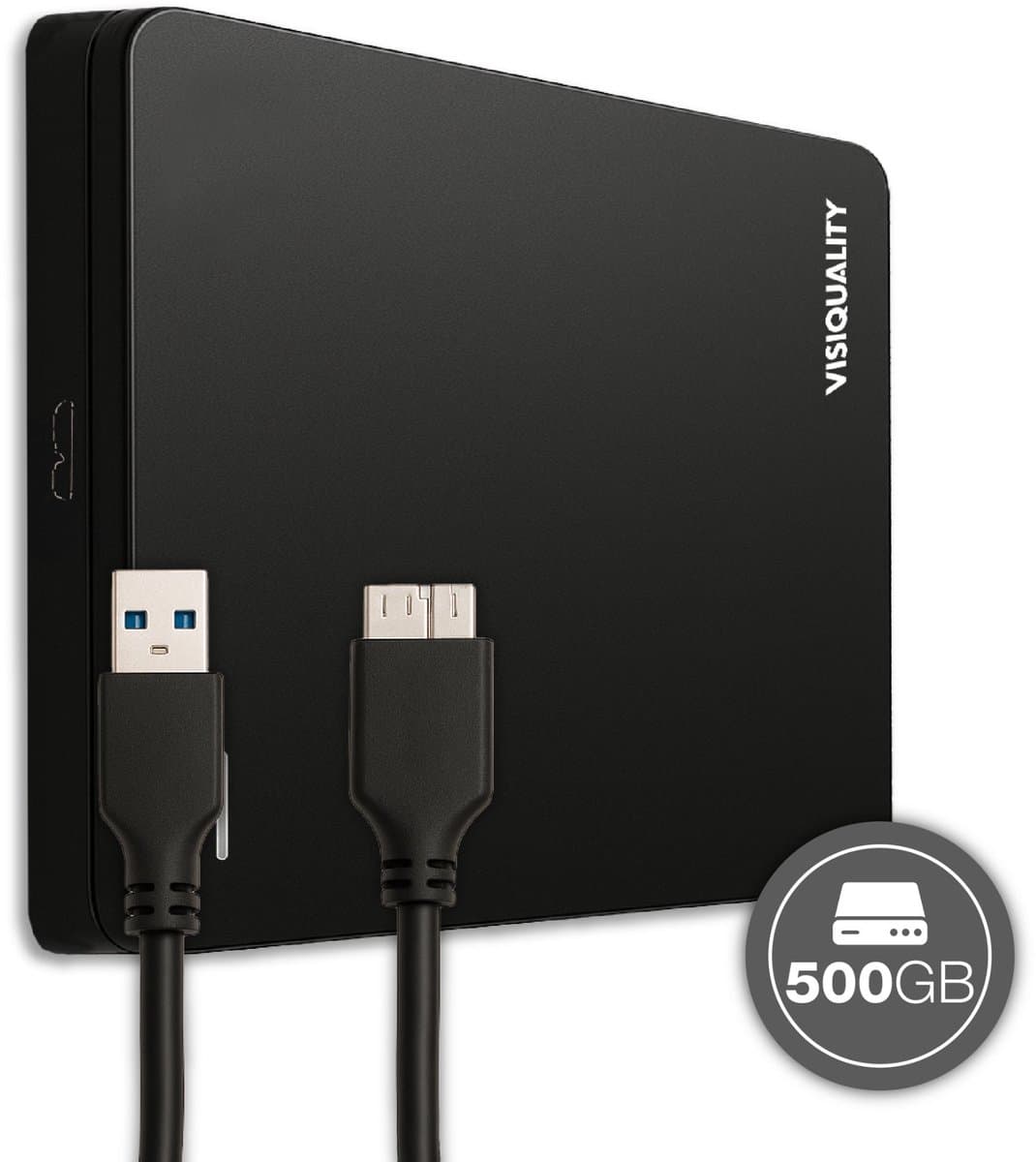 VisiQuality High-Speed Externe Harde Schijf 500 GB - Draagbare Harde Schijf USB 3.0 - Voor Windows & Mac - Xbox & PS4 games - Compact - Zwart — afbeelding 1