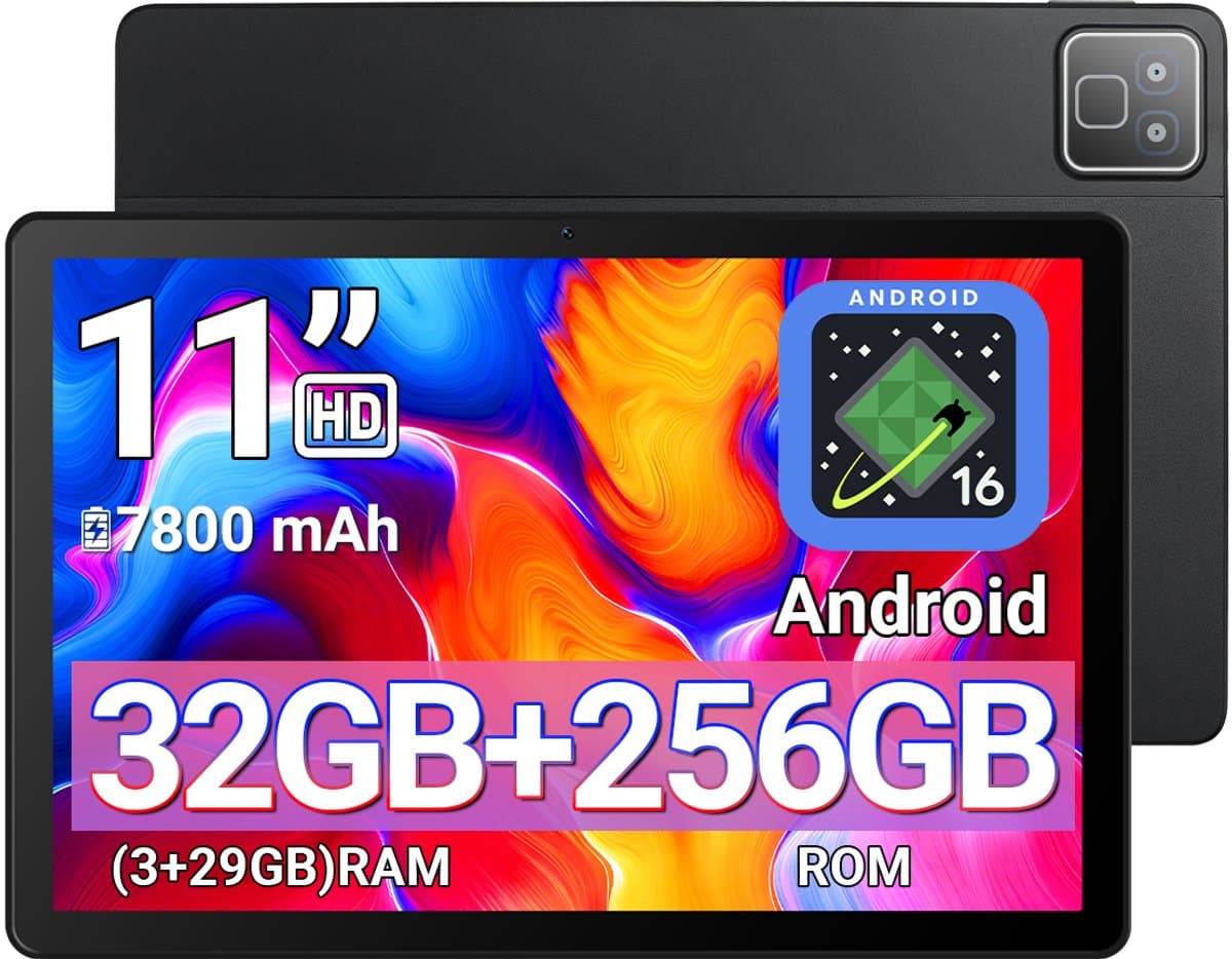 K6PRO Tablet - 11 inch Tablets - 32GB RAM(3G+29GB) - 256GB opslag - 7800mAh - WiFi6 - Bluetooth 5.3 - Zwart — afbeelding 1