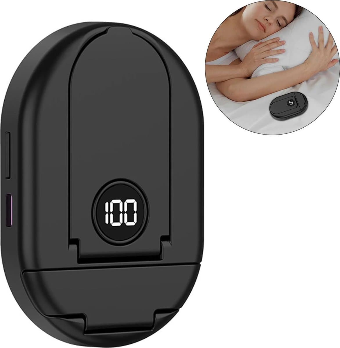 Bluetooth-slaapluidspreker, geschikt voor gebruik onder een kussen, mini-luidspreker met botgeleiding, draagbaar, met timer, telefoonhouder, TF-kaartsleuf, 20 uur batterijduur, 3W vermogen, helpt bij slaap en ontspanning (zwart). — afbeelding 1