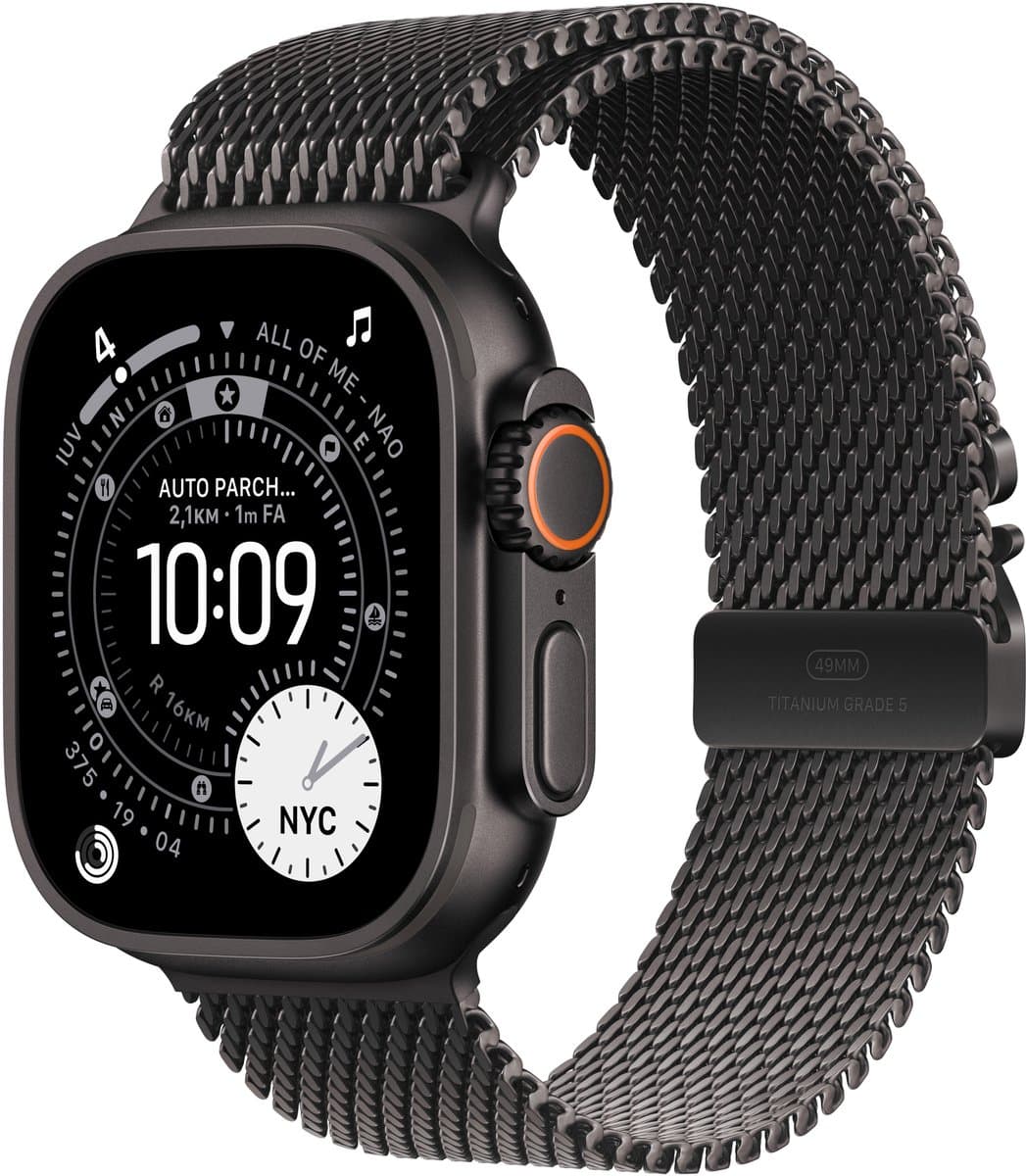 Apple Watch Ultra 3 Cellular 49mm Black Titanium Case with Black Titanium Milanese Loop - Medium — afbeelding 1