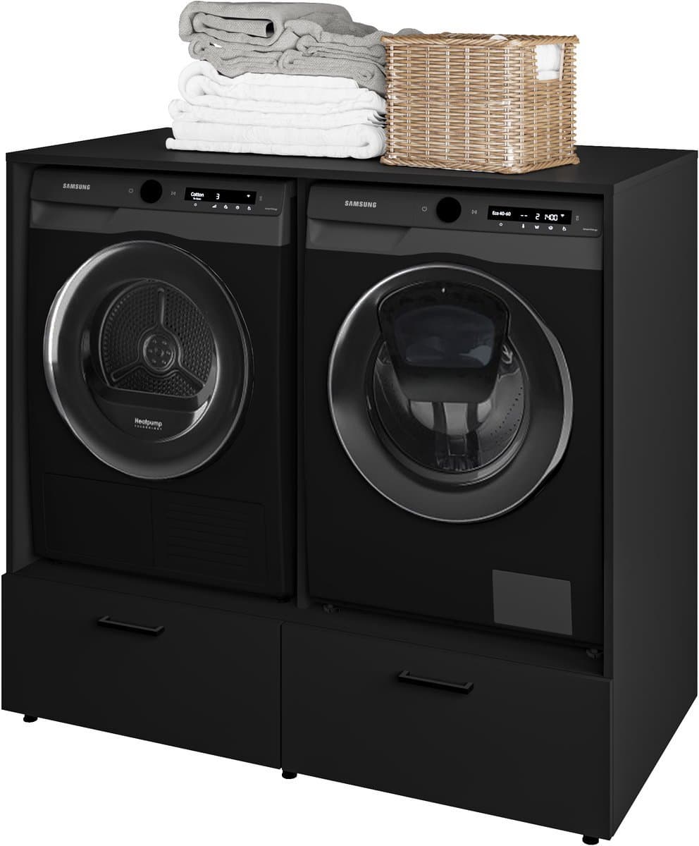 ROSA - Wasmachine en droger ombouw - Met lade - Zwart — afbeelding 1